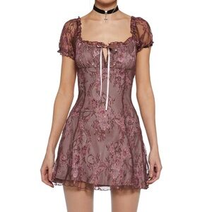 NWT Dolls Kill Hard to Love Floral Lace Mini Dress with Puff Sleeves Size XXL